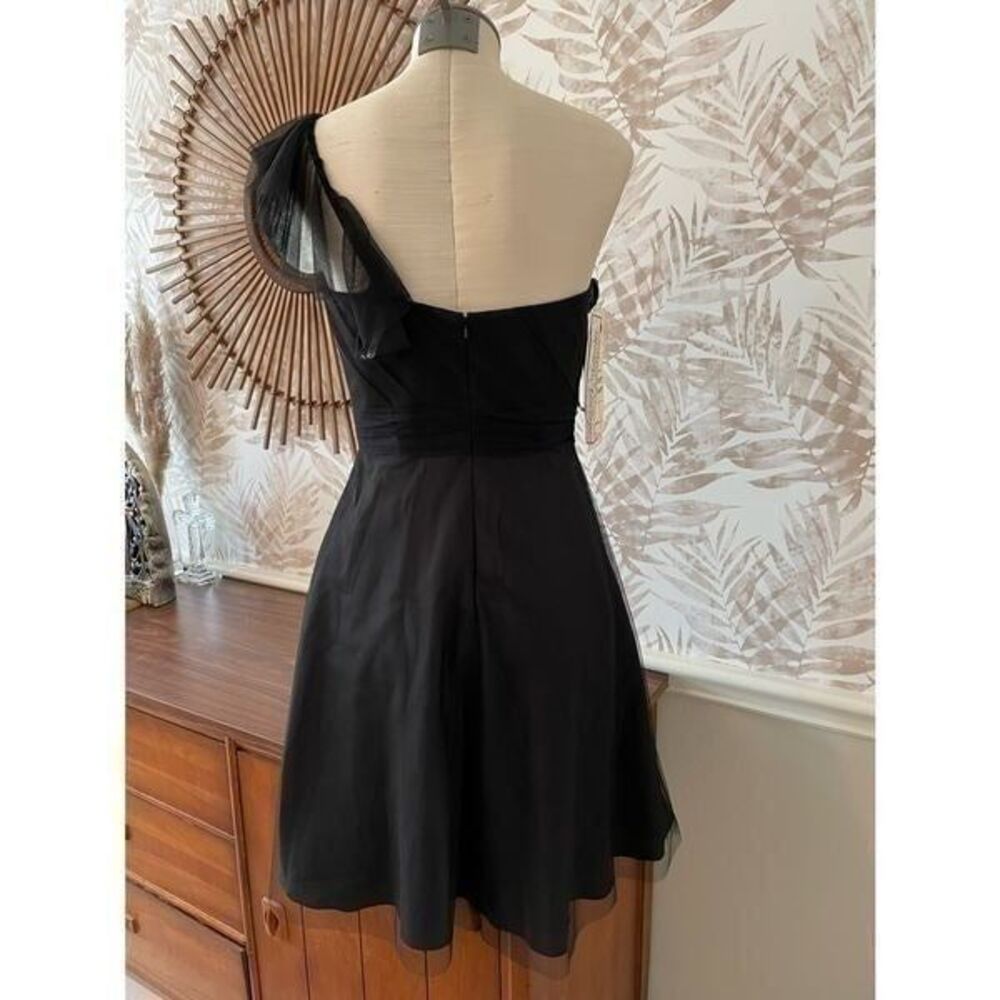 NWT Alfred Angelo One Shoulder Black Fit-n-Flare Dress Size 6 - Picture 6 of 8